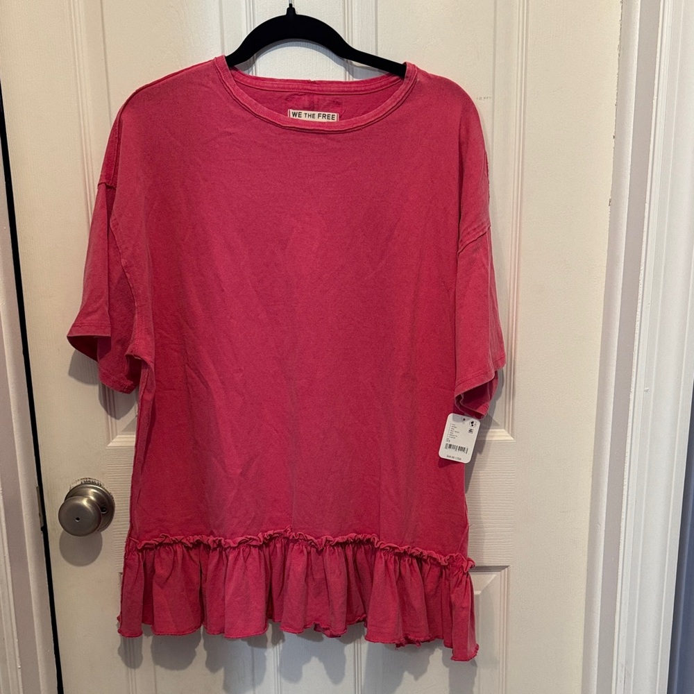 We The Free Pink Ruffle Hem Short Sleeve Tee